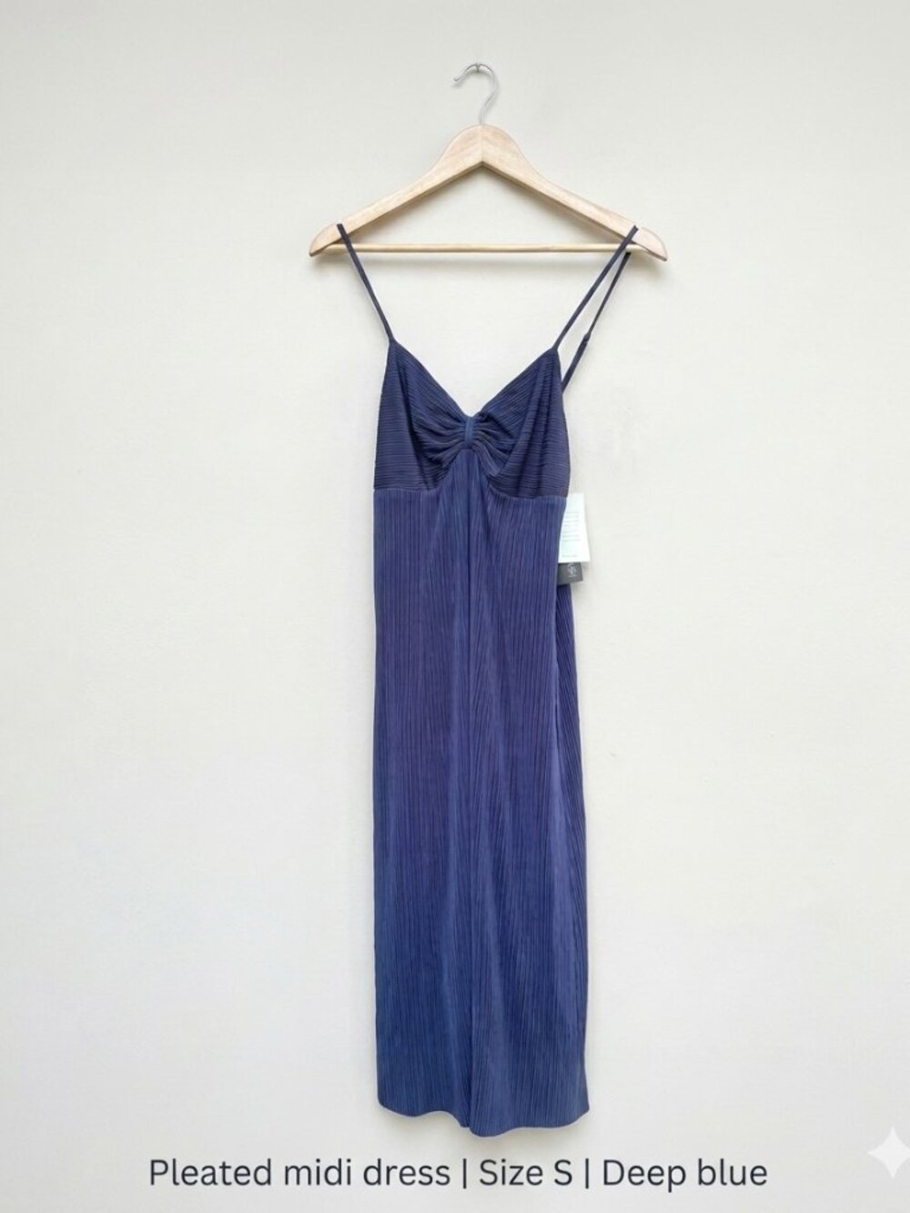 19 Cooper Navy Midi Dress Adjustable Straps Ruched Front NWT Medium